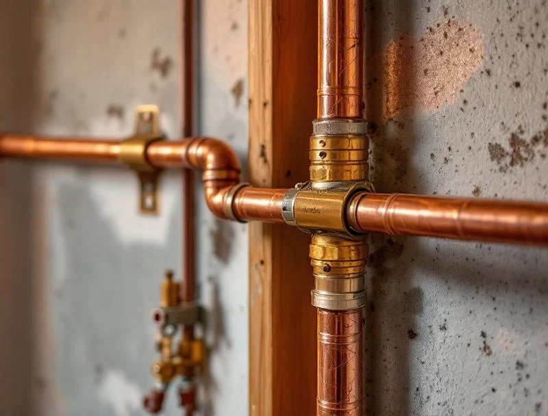 Finished copper supply line repair with ProPress couplings in Tulsa basement