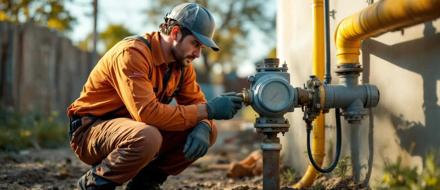 Gas line pressure testing on residential black iron line in Tulsa utility area