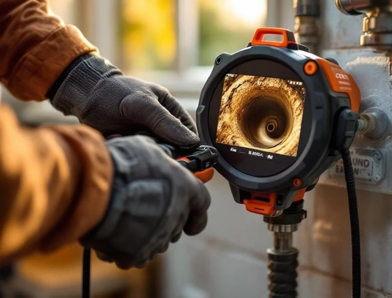 RIDGID SeeSnake camera inspection at sewer cleanout in Tulsa property