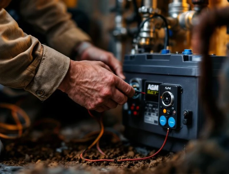 Battery backup sump pump install with AGM battery and controller in Tulsa