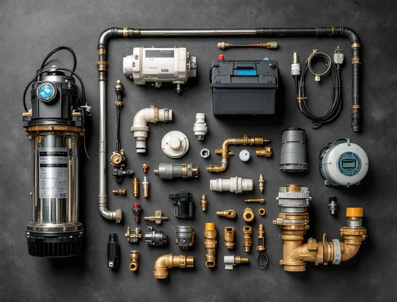 Sump pump repair equipment with submersible, battery backup, and check valves